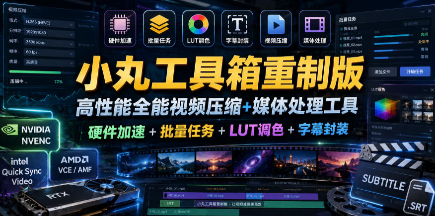 小丸工具箱重制版–高性能全能视频压缩+媒体处理工具|硬件加速+批量任务+LUT调色+字幕封装-项目汇