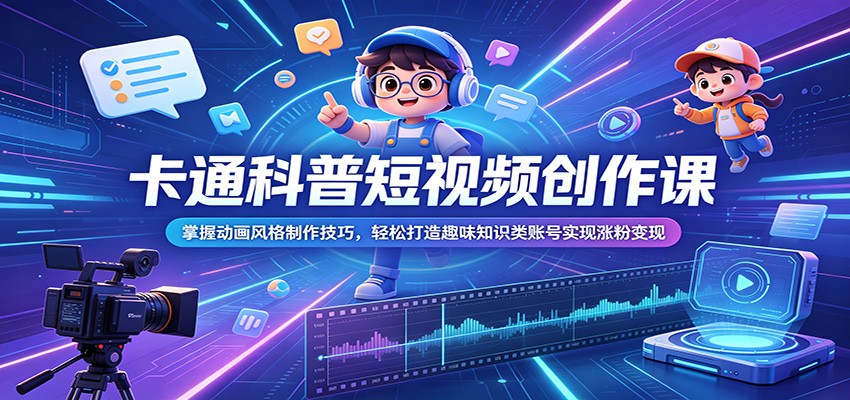 卡通科普短视频创作课：掌握动画风格制作技巧，轻松打造趣味知识类账号实现涨粉变现-项目汇