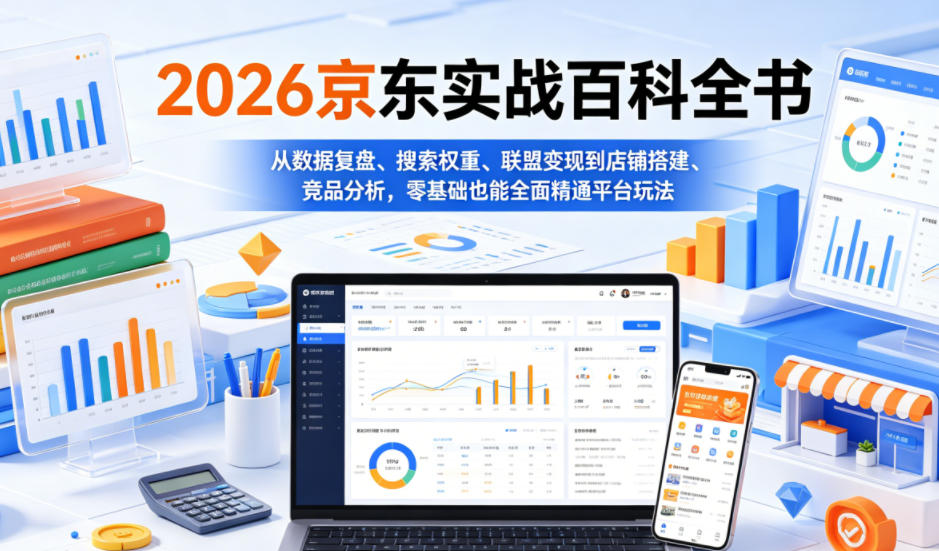 2026京东实战百科全书,从数据复盘、搜索权重、联盟变现到店铺搭建、竞品分析,零基础也能全面精通平台玩法-项目汇