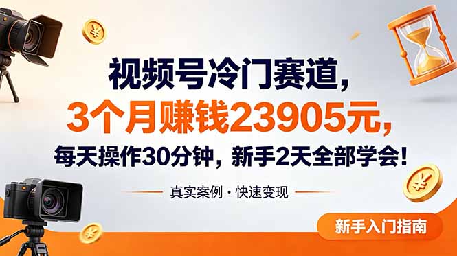 视频号冷门赛道，3个月变现23905元，新手2天学会 每天操作30分钟！-项目汇