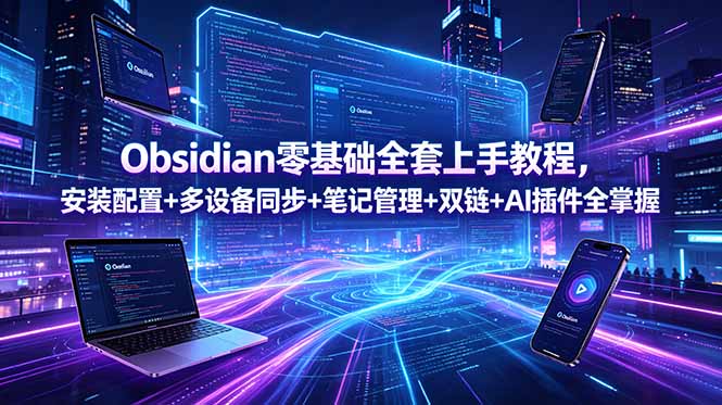 Obsidian零基础全套上手教程,安装配置+多设备同步+笔记管理+双链+AI插件全掌握-项目汇