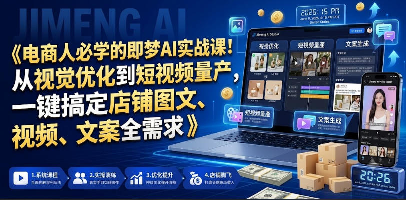 电商人必学的即梦AI实战课！从视觉优化到短视频量产，一键搞定店铺图文、视频、文案全需求-项目汇