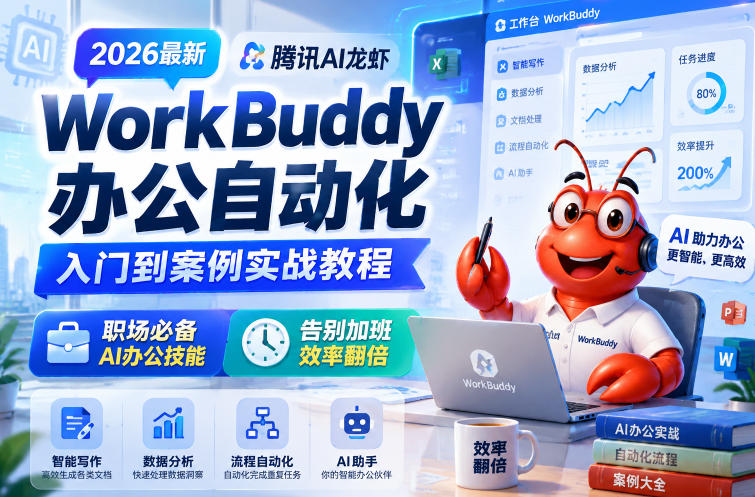 2026最新腾讯AI龙虾WorkBuddy办公自动化入门到案例实战教程,职场必备AI办公技能,告别加班,效率翻倍-项目汇