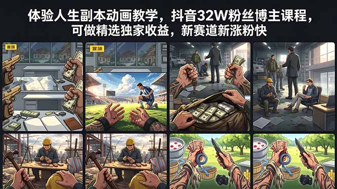 体验人生副本动画教学， 抖音32W粉丝博主课程，可做精选独家收益，新赛道新涨粉快-项目汇
