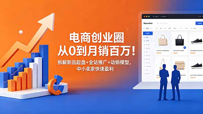 电商创业圈从0到月销百万!拆解新品起盘+全站推广+动销模型,中小卖家快速盈利-项目汇