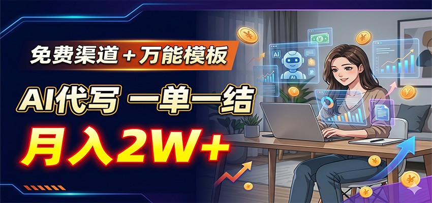 免费渠道+万能模板，AI代写一单一结，月入2W+-项目汇