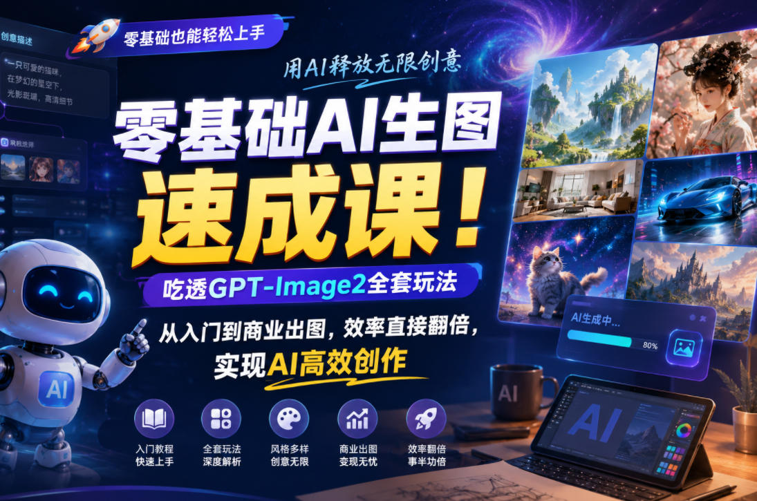 零基础AI生图速成课!吃透GPT-Image2全套玩法,从入门到商业出图,效率直接翻倍,实现AI高效创作-项目汇