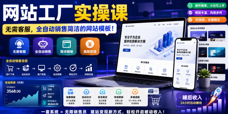 网站工厂实操课,无需客服,网站模板自动赚钱!【原创双语字幕】-项目汇