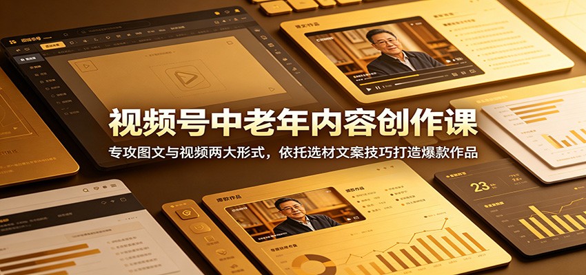 视频号中老年内容创作课:专攻图文与视频两大形式,依托选材文案技巧打造爆款作品-项目汇