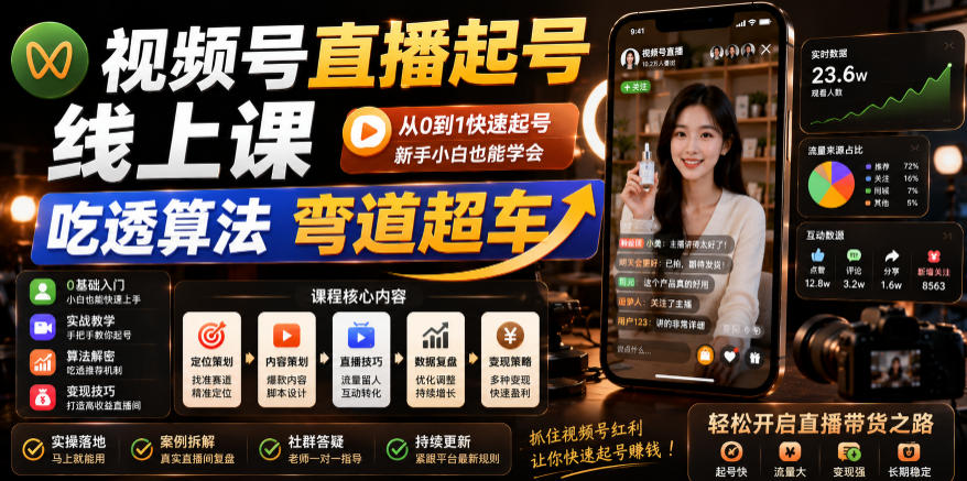 视频号直播起号线上课,吃透算法弯道超车(2026年6月)-项目汇