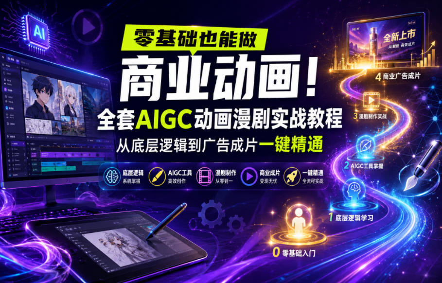 零基础也能做商业动画!全套AIGC动画漫剧实战教程,从底层逻辑到广告成片一键精通-项目汇