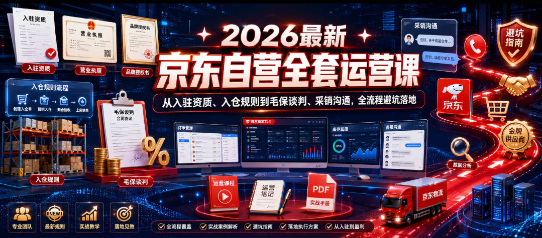 2026最新京东自营全套运营课,从入驻资质、入仓规则到毛保谈判、采销沟通,全流程避坑落地-项目汇