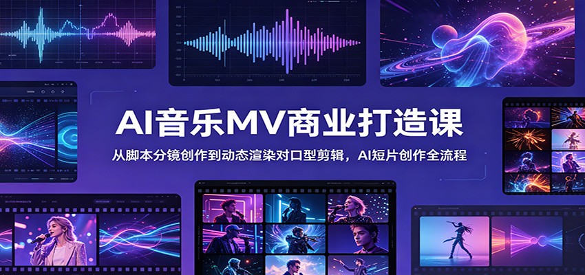 AI音乐MV商业打造课:从脚本分镜创作到动态渲染对口型剪辑,AI短片创作全流程-项目汇