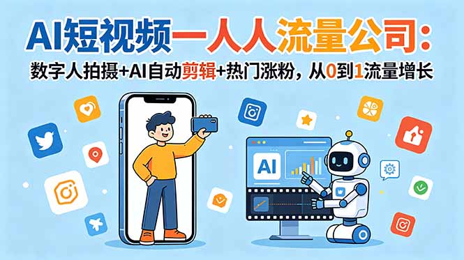 AI短视频一人流量公司:数字人拍摄+AI自动剪辑+热门涨粉,从0到1流量增长-项目汇