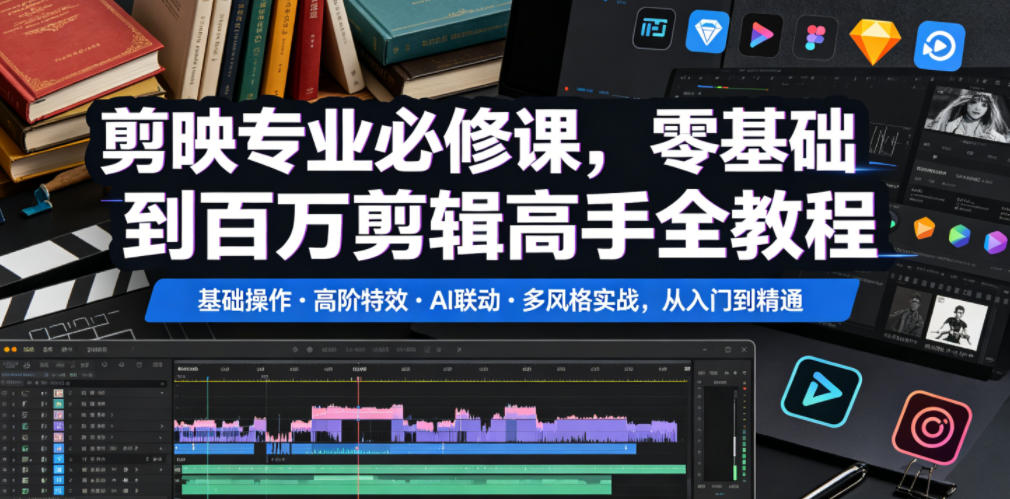 剪映专业必修课,零基础到百万剪辑高手全教程,基础操作・高阶特效・AI联动・多风格实战,从入门到精通-项目汇