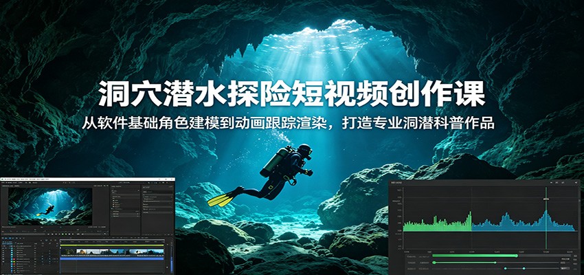 洞穴潜水探险短视频创作课：从软件基础角色建模到动画跟踪渲染，打造专业洞潜科普作品-项目汇
