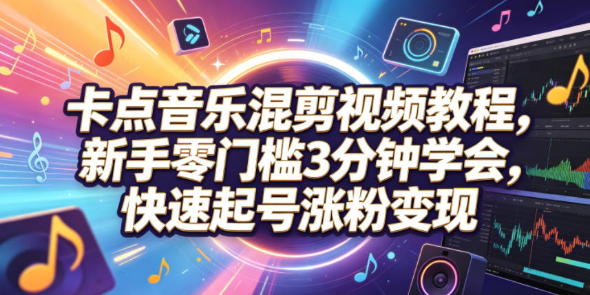 卡点音乐混剪视频教程,新手零门槛3分钟学会,快速起号涨粉变现-项目汇