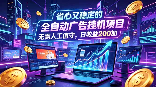 全自动广告挂机项目，全程无需人工值守。稳定创收每日收益200+-项目汇