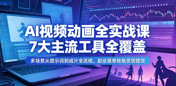 AI视频动画全实战课,7大主流工具全覆盖,多场景从提示词到成片全流程,副业接单账号变现提效-项目汇