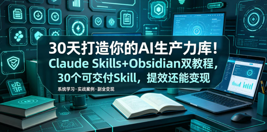 30天打造你的AI生产力库!Claude Skills+Obsidian 双教程,30 个可交付 Skill,提效还能变现-项目汇