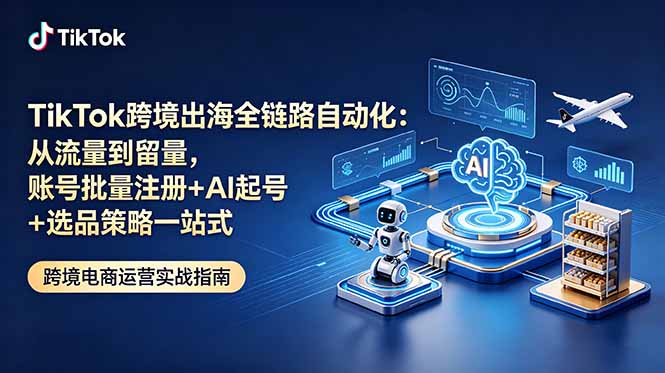 TikTok跨境出海全链路自动化：从流量到留量，账号批量注册+AI起号+选品策略一站式-项目汇