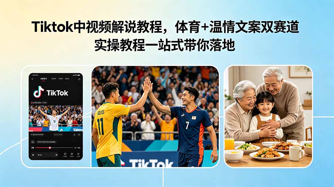 Tiktok中视频解说教程,体育+温情文案双赛道实操教程一站式带你落地-项目汇