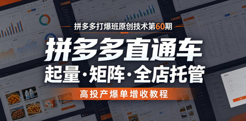 拼多多打爆班原创技术第60期,拼多多直通车,起量・矩阵・全店托管,高投产爆单增收教程-项目汇