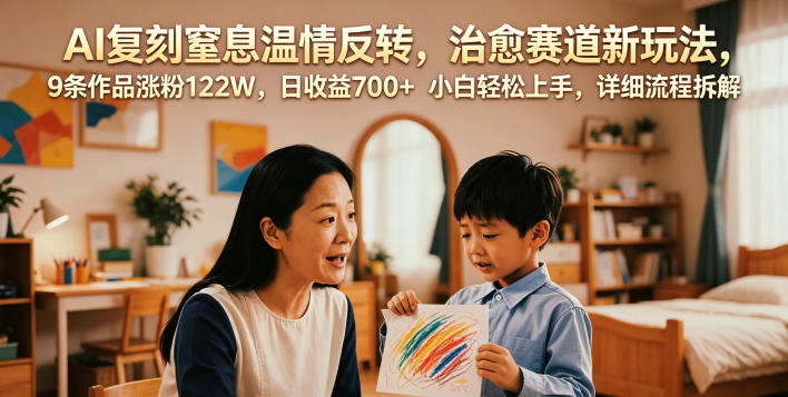 AI复刻窒息温情反转,治愈赛道新玩法,9条作品涨粉122W,日收益700+ 小白轻松上手,详细流程拆解-项目汇