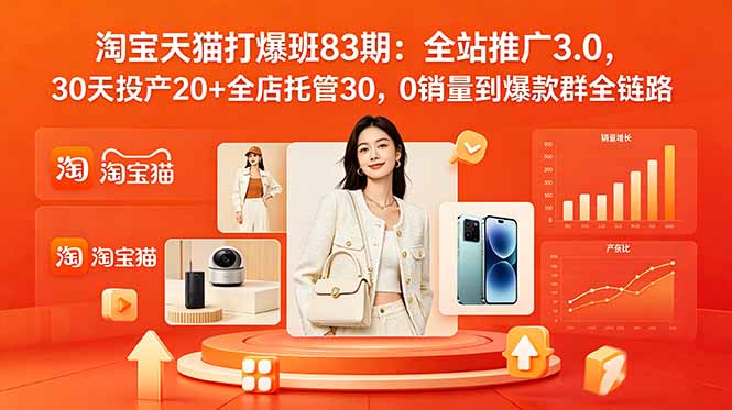 2026淘宝天猫打爆班83期:全站推广3.0,30天投产20+全店托管30,0销量到爆款群全链路-项目汇