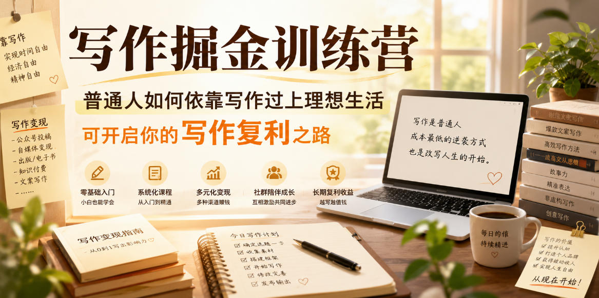 写作掘金训练营,普通人如何依靠写作过上理想生活,可开启你的写作复利之路(更新6月)-项目汇