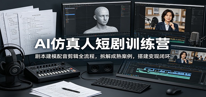 AI仿真人短剧训练营:剧本建模配音剪辑全流程,拆解成熟案例,搭建变现闭环-项目汇
