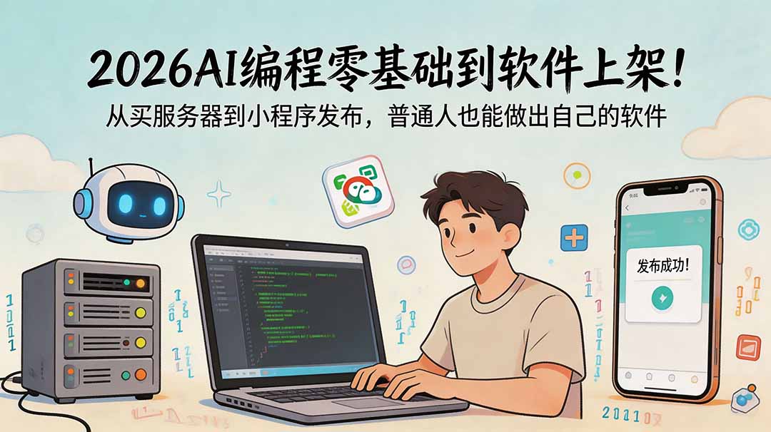 2026AI编程零基础到软件上架!从买服务器到小程序发布,普通人也能做出自己的软件-项目汇