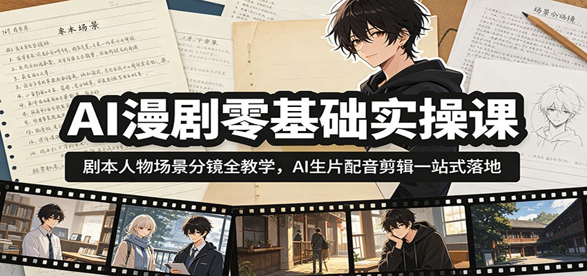 AI漫剧零基础实操课：剧本人物场景分镜全教学，AI生片配音剪辑一站式落地-项目汇