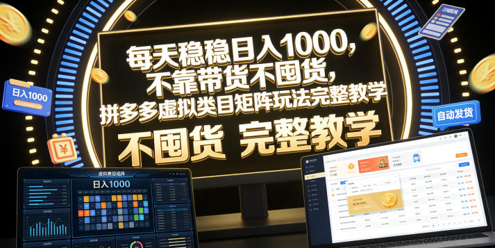 每天稳稳日入1000，不靠带货不囤货，拼多多虚拟类目矩阵玩法完整教学【揭秘】-项目汇