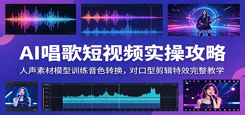 AI唱歌短视频实操攻略:人声素材模型训练音色转换,对口型剪辑特效完整教学-项目汇