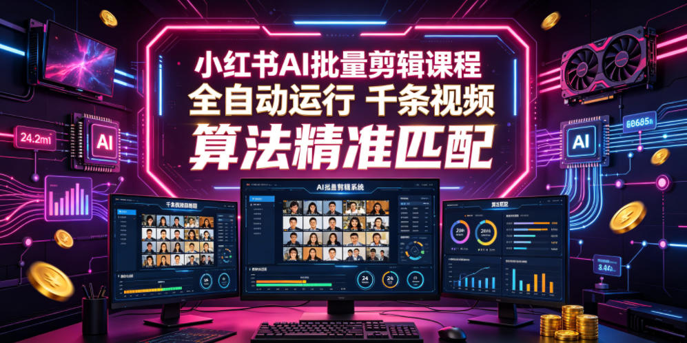 小红书AI批量剪辑课程,24小时全自动运行,解放双手专注运营,千条视频批量处理,小红书算法精准匹配-项目汇