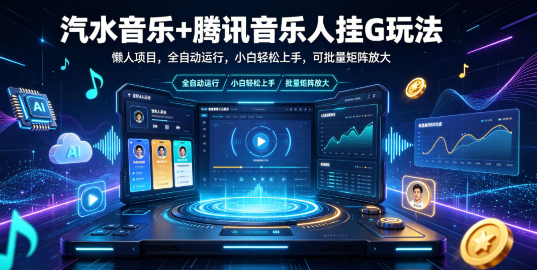 汽水音乐+腾讯音乐人挂G玩法，懒人项目，全自动运行，小白轻松上手，可批量矩阵放大【揭秘】-项目汇