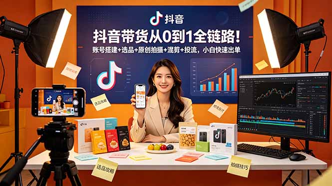 抖音带货从0到1全链路！账号搭建+选品+原创拍摄+混剪+投流，小白快速出单-项目汇