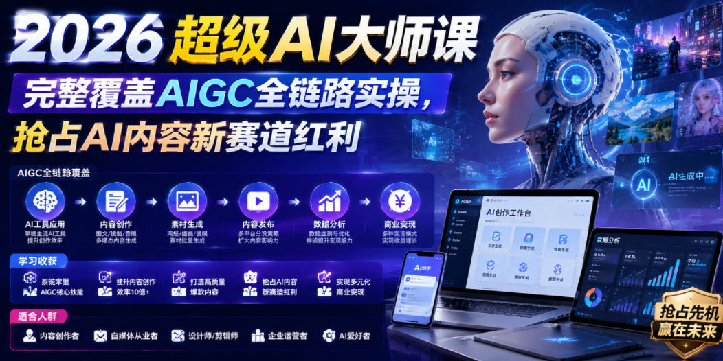 2026超级AI大师课,完整覆盖AIGC全链路实操,抢占AI内容新赛道红利-项目汇