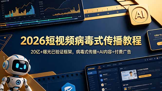 2026短视频病毒式传播教程:20亿+曝光已验证框架,病毒式传播+AI内容+付费广告-项目汇