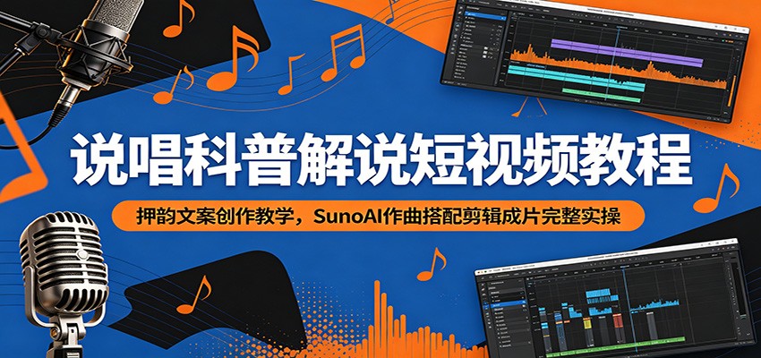说唱科普解说短视频教程：押韵文案创作教学，SunoAI作曲搭配剪辑成片完整实操-项目汇