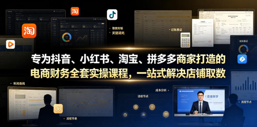 专为抖音、小红书、淘宝、拼多多商家打造的电商财务全套实操课程,一站式解决店铺取数、记账、报税全流程难题-项目汇