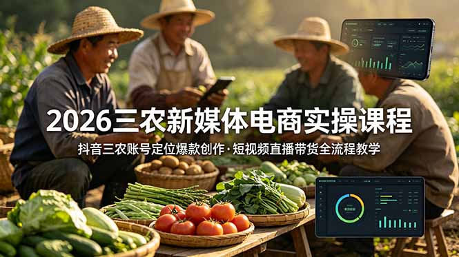 2026三农新媒体电商实操课程：抖音三农账号定位爆款创作，短视频直播带货全流程教学-项目汇
