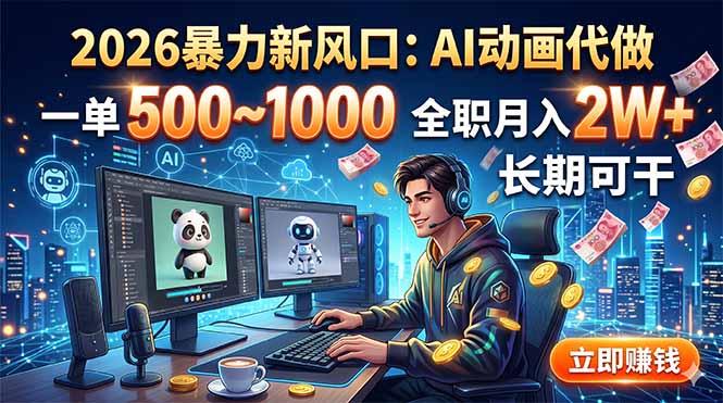 2026暴力新风口:AI动画代做,一单500~1000,全职月入2W+,长期可干-项目汇