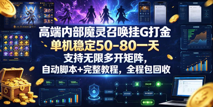 高端内部魔灵召唤挂G打金,单机稳定50-80一天,支持无限多开矩阵,自动脚本+完整教程,全程包回收【揭秘】-项目汇