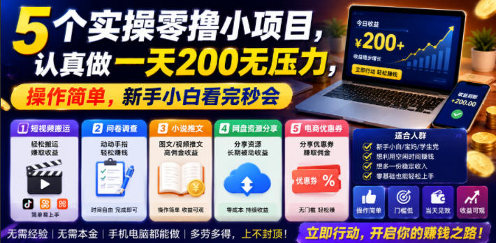 5个实操零撸小项目,认真做一天200无压力,操作简单,新手小白看完秒会【揭秘】-项目汇