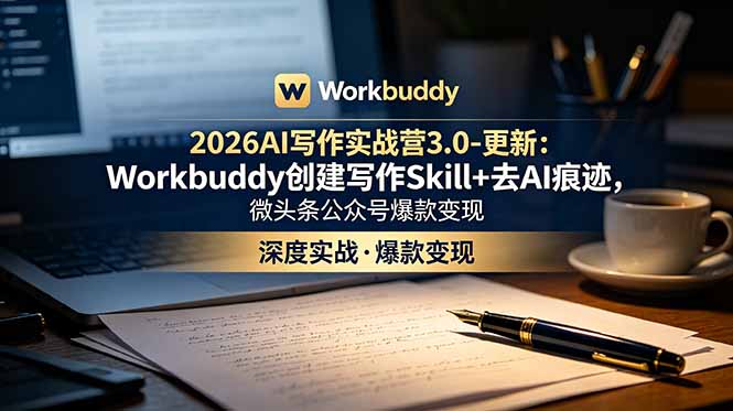 2026AI写作实战营3.0-更新:Workbuddy创建写作Skill+去AI痕迹,微头条公众号爆款变现-项目汇
