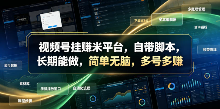 视频号挂賺米平台，自带脚本，长期能做，简单无脑，多号多賺【揭秘】-项目汇