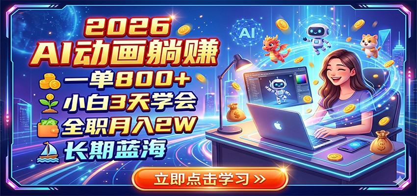 2026 AI动画躺赚：一单800+，小白3天学会，全职月入2W，长期蓝海-项目汇