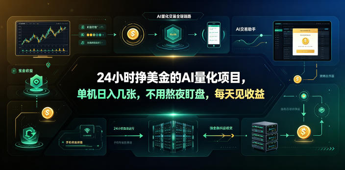 24小时挣美金的AI量化项目，单机日入几十美刀，不用熬夜盯盘，每天见收益【揭秘】-项目汇